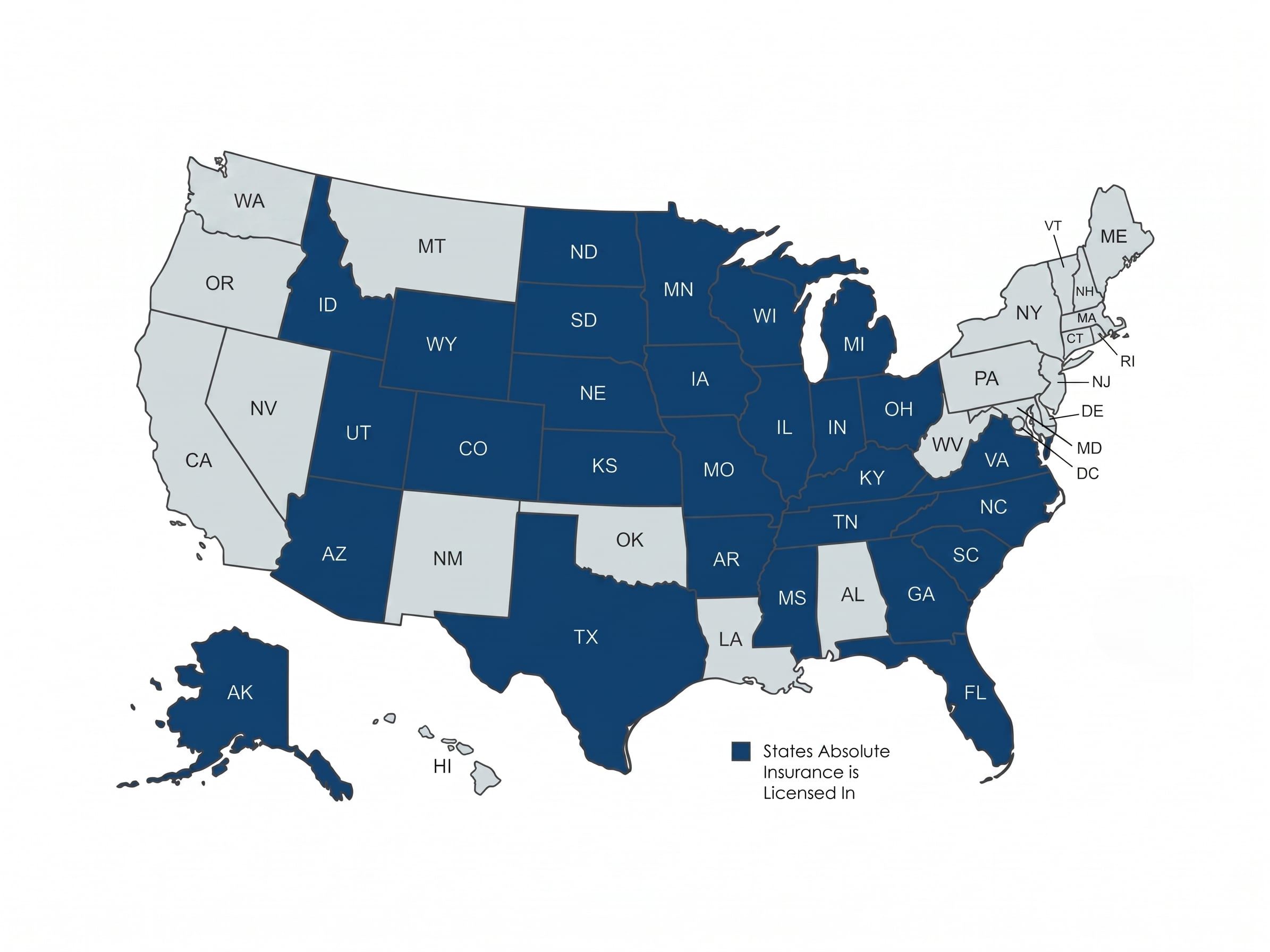 Absolute Insurance Agency Service Area Coverage Map